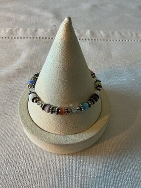 Cat’s Eye Multicolored Beaded Silver Tone Toggle Bracelet